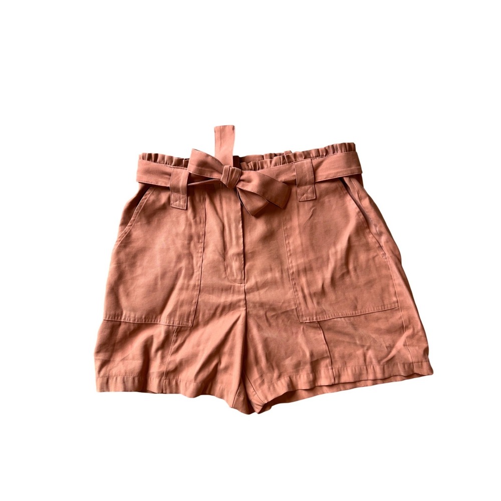 Nine West Women Rose Clay Paperbag Waist Shorts High Rise Belted Large Boho